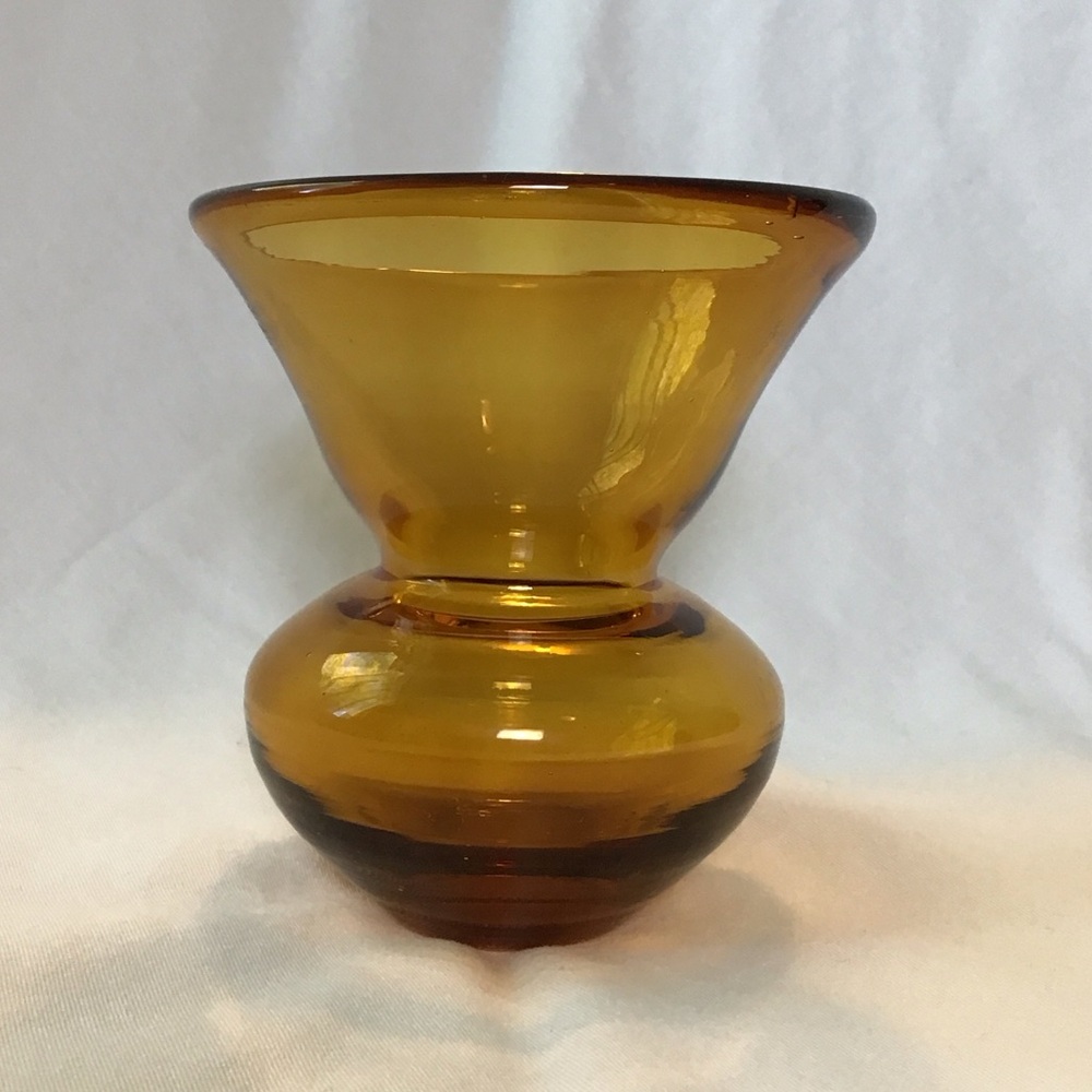 Amber Hand-Blown Art Glass Vase - Vintage Mid-Century Modern